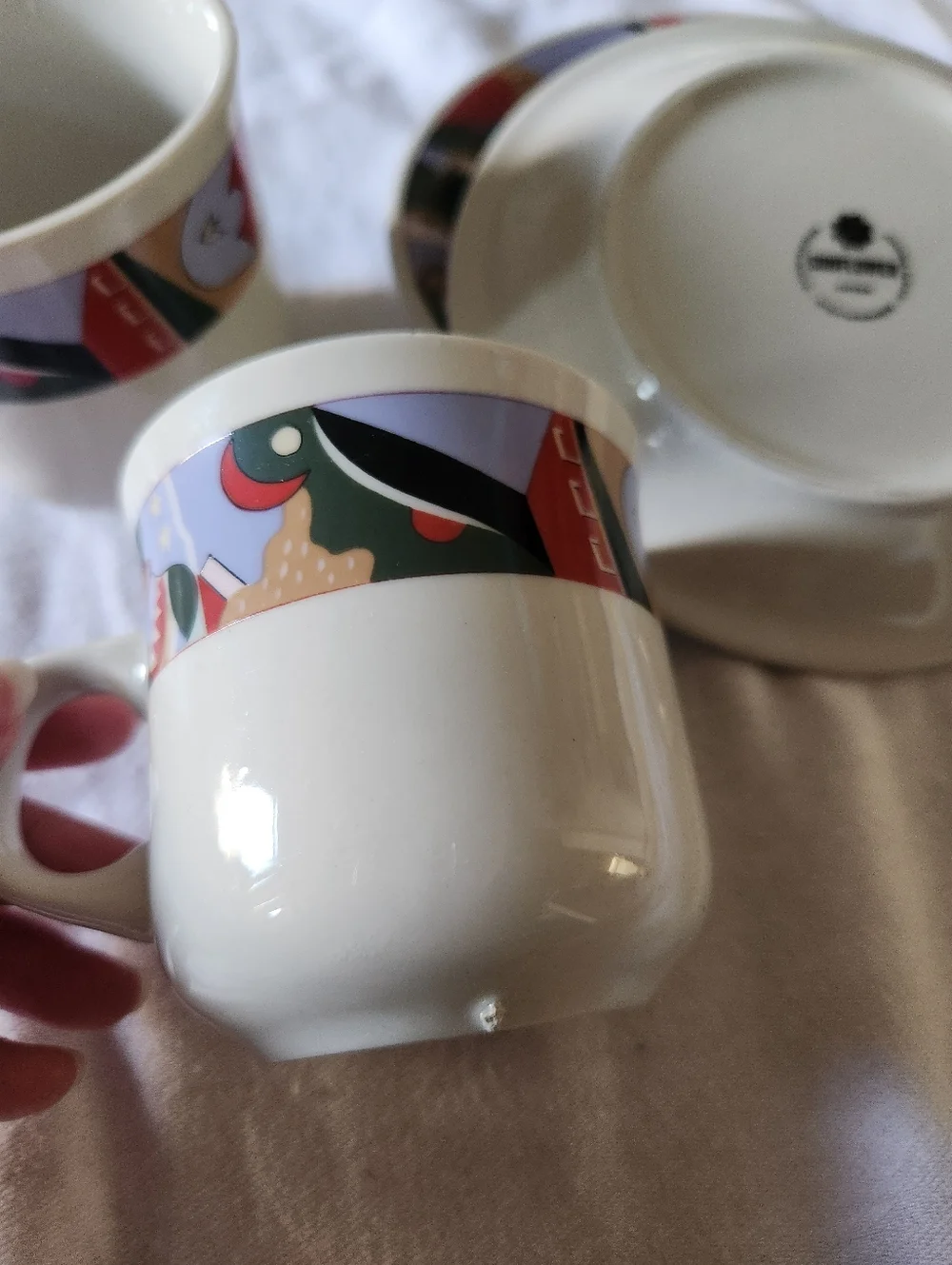 Vintage SUNFLOWER Abstract Espresso Cups Saucer Geometric Sun Print Celestial